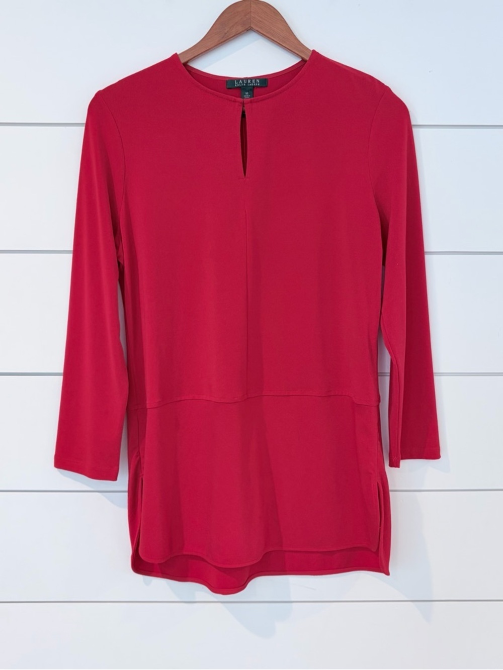 Lauren Ralph Lauren Red Tunic Top M Minimalist Chic Workwear Clean Girl